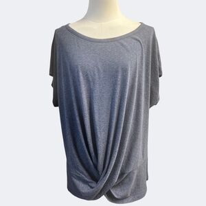 Democracy Shirt Womens 1X Heather‎ Navy Front Twist Knot Dolman Scoop WSU95483E